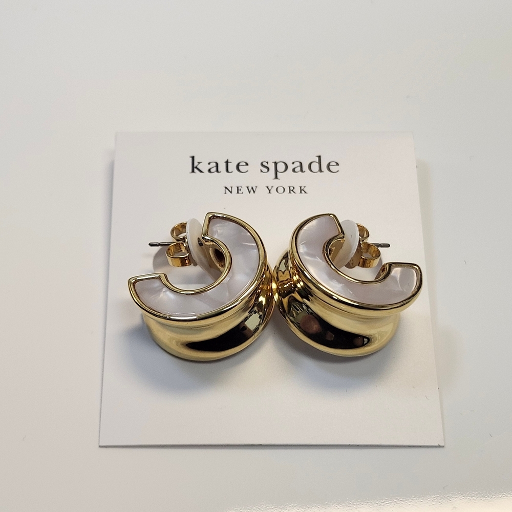 NWT Kate Spade Gold-Tone Mother/Pearl Small Hoop Earrings